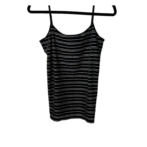 Ann Taylor Loft Outlet Women's Size L Sleeveless Cami Tank Black Silver Stripes - Picture 1 of 8